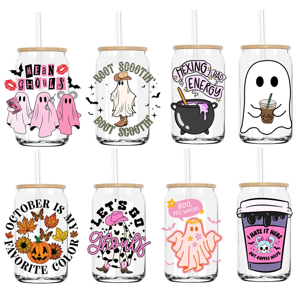 Boot Sgooth Let's Go Ghouls UV DTF Transfers Stickers Decals For Libbey Cold Cups Mugs Tumbler Waterproof DIY Craft