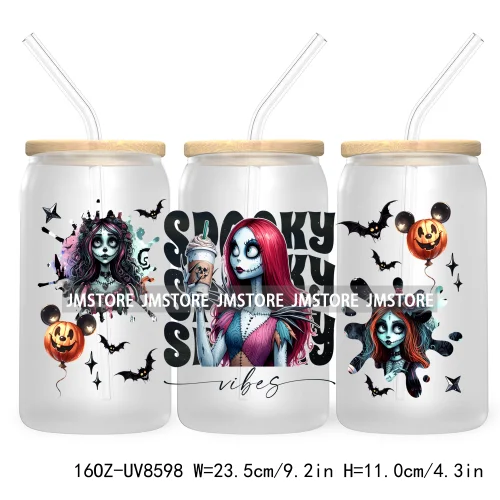 Spooky Vibes Halloween Princess 16OZ UV DTF Cup Wrap Transfer Stickers Custom Label Durable Waterproof Logo For Libbey Glass Can