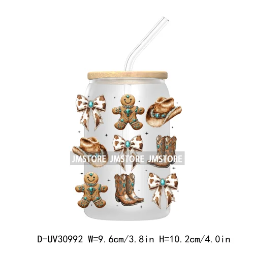 Howdy Christmas Boots Cowboy Cowgirl Western Country Xmas UV DTF Transfer Stickers Decals For Libbey Cold Cups Mugs Tumbler Bow