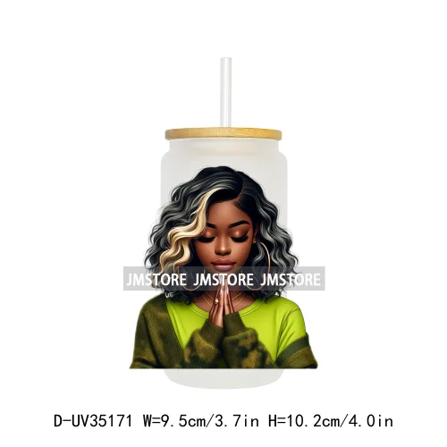 Black Girl Praying Faith Religious Woman UV Sticker Decals For Libbey Cold Cups Mugs Tumbler Transfer Stickers Waterproof Prints
