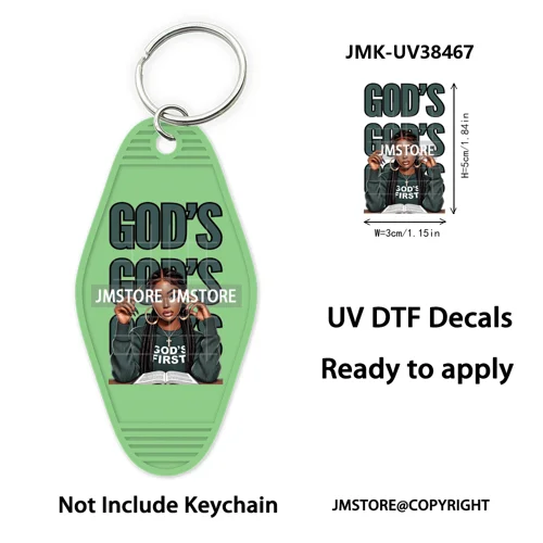 Afro Girls Faith Religious Christian UV DTF Motel Keychain Wraps Ready To Apply Waterproof High Quality Hotel Keychain Decals