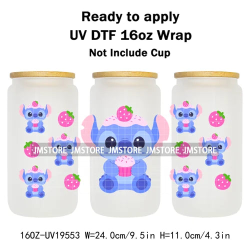 Watercolor Cartoon Character In Costumes UV DTF Wraps Ready To Apply Transfer Stickers Waterproof For 16OZ Libbey Glass Can Mugs