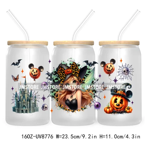 Halloween Leopard Cartoon Princess 16OZ UV DTF Cup Wrap Transfer Sticker Custom Labels Waterproof Logo For Libbey Glass Can Fall