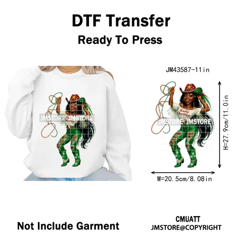 Western Cowgirl African Melanie Boots Howdy Christmas Iron on Washable DTF Heat Transfer Stickers Ready to Press for Hoodies Bag