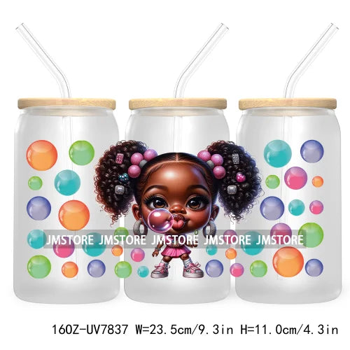 Cute Black Afro Girls 16OZ UV DTF Cup Wrap Transfer Stickers For Libbey Glass Can Cups Tumbler Waterproof Labels Christian Cross