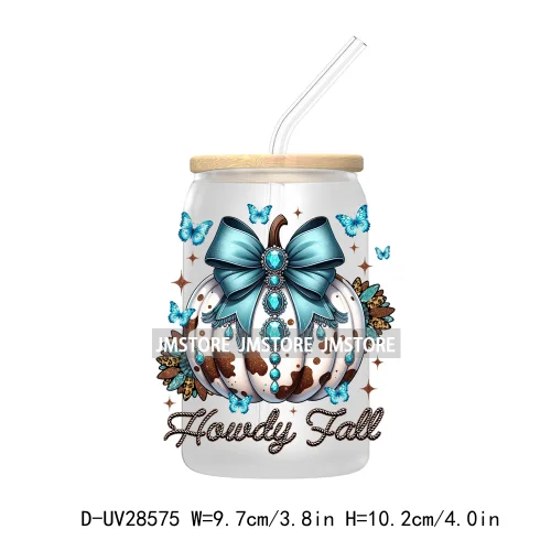 Howdy Fall Western Pumpkin UV DTF Transfer Stickers Decals For Libbey Cold Cups Mugs Tumbler Labels Coquette Bow Cowgirl Boots