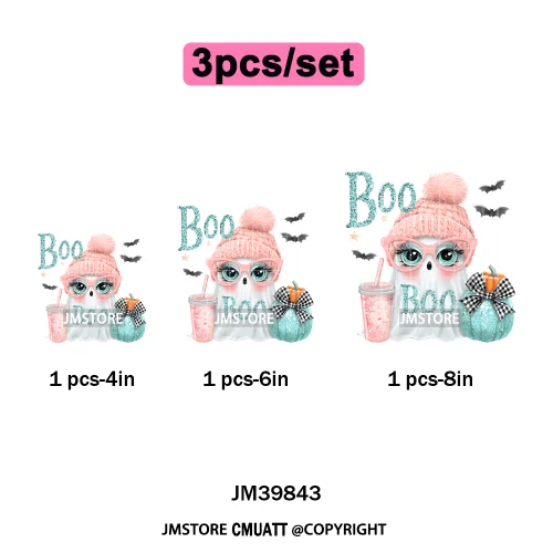 Pink Sweater Hat Coffee Girls Ghost Animal Pumpkin Halloween Iron on DTF Washable Transfers Stickers Ready to Press for Textile