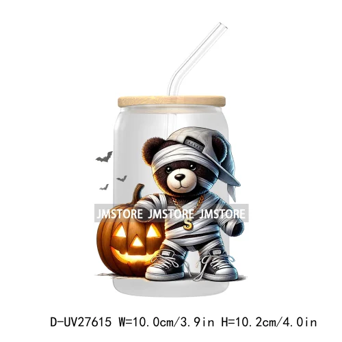 Spooky Halloween Horror Bear UV DTF Transfer Stickers Decals For Libbey Cold Cups Mugs Tumbler Waterproof Labels Scary Pumpkin