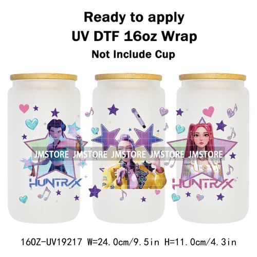 Demon Hunters Inspired Kpop Girls Bands UV DTF Transfer Sticker Durable Cup Tumbler Wrap For 16OZ Libbey Glass Wraps Bottle Mug