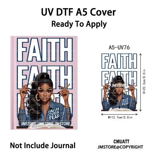 Christian God Pray Afro Girl Alphabet UV DTF Notebook Cover Decals Ready To Apply Durable Transfer Stickers For A5 Journal Cover