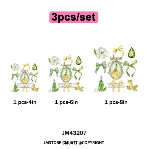 Colorful Girly Coquette Cartoon Princess Family Trip Iron on Washable DTF Heat Transfers Stickers Ready to Press for Clothing