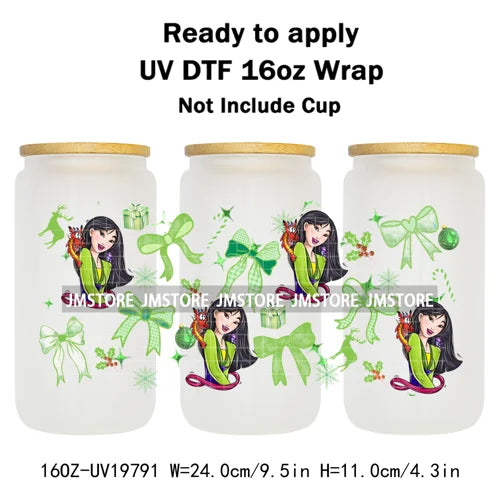 Coquette Princess Christmas Gifts 16OZ UV DTF Cup Wraps Ready To Apply Waterproof Transfer Stickers For Libbey Glass Can Cartoon