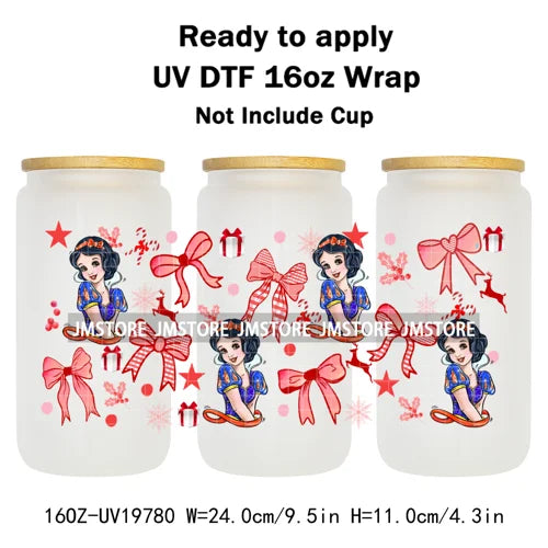 Coquette Princess Christmas Gifts 16OZ UV DTF Cup Wraps Ready To Apply Waterproof Transfer Stickers For Libbey Glass Can Cartoon