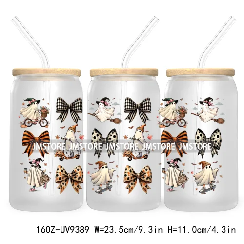 Coquette Pumpkin Autumn 16OZ UV DTF Cup Wrap Transfer Stickers Custom Waterproof Label For Libbey Glass Can Cute Ghost Halloween