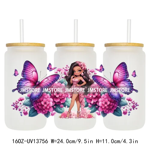 Floral Butterfly Girl Woman UV DTF Stickers Ready to Transfer Cup Wrap Custom Labels DIY Craft For Libbey Can Glass Tumblers Mug