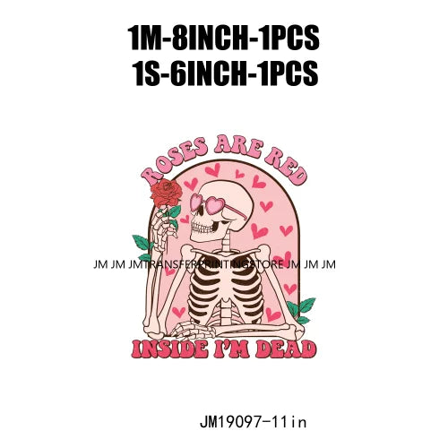 Pink Retro Skeleton Anti Valentine Club Talk About Love Dead Inside But It's Valentine's Skull DTF Transfer Stickers For Shirts