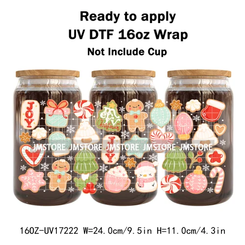 Cute Christmas Ghost Coquette Strawberry Cake UV DTF Stickers Ready To Transfer Cup Wrap Waterproof Logo For Libbey Can Glass