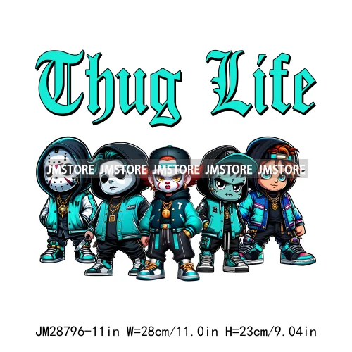 Cool Thug Life Horror Character Friends Scary Halloween Vibes Iron On DTF Transfer Stickers Ready To Press For Sweatshirt Bags