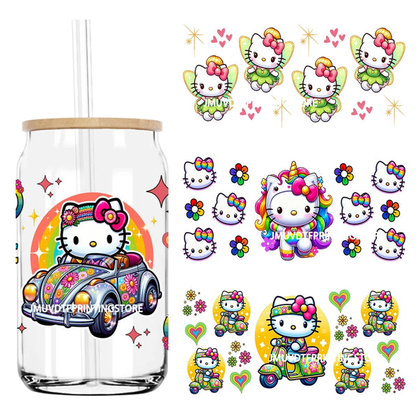 Colorful Unicorn Cartoon Characters UV DTF Sticker For 16OZ Libbey Glass Cup Can Wrap Transfer Sticker Custom Labels DIY Logo