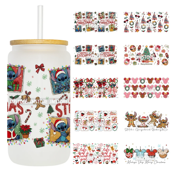 Merry Christmas Cartoon Mouse Cookies UV DTF Stickers Ready To Apply Cup Wrap Durable Custom Logo DIY Craft For Libbey Can Glass