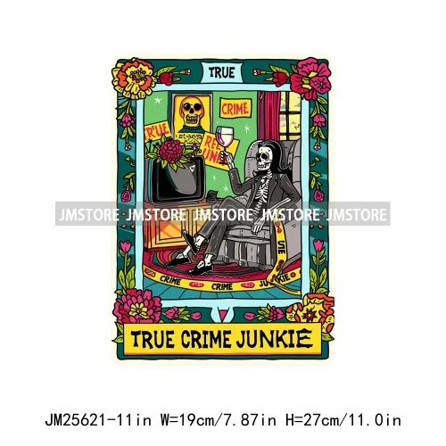 Funny True Crime Junkie Reader Teacher Drunk Housewife Queen Tarot Card DTF Iron On Transfer Stickers Ready To Press For Clothes