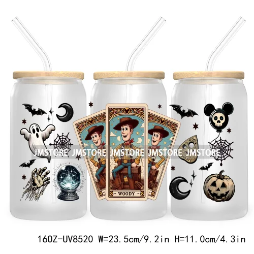 Horror Characters Tarot Card Halloween UV DTF Sticker For 16OZ Libbey Glass Cup Can Wrap Transfer Stickers Custom Label DIY Logo