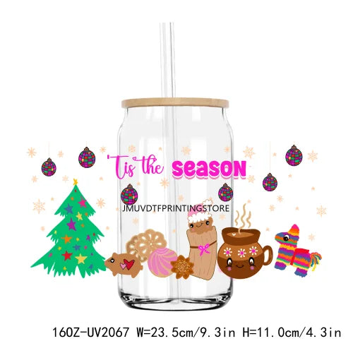 Latin Culture Christmas Season 16OZ UV DTF Cup Wrap Transfers Stickers Custom Labels DIY Waterproof Logo For Libbey Glass Can