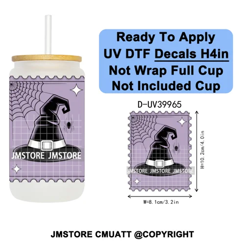 Halloween Stamps Trick Or Treat UV DTF Decals Ready To Apply Waterproof Transfer Stickers DIY Crafts For 16OZ Libbey Glass Can