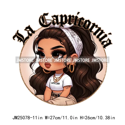 New Washable Chicana Chola Chibi Latina Spanish Zodiac Cute Girls DTF Iron On Transfers Stickers Ready To Press For Clothing