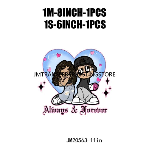 Custom Chicano Cartoon Lover Cholo Sweet Couple Forever Mine Valentines Day DTF Transfers Stickers Ready To Press For Clothes