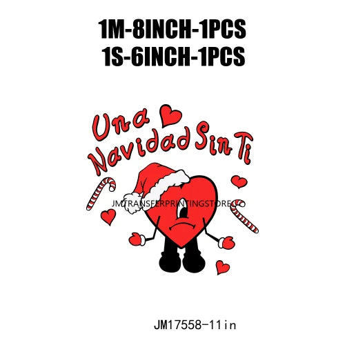 Tu Cancion De Manana Sera Bonito Decals Una Navidad Sin Ti Design DTF Christmas Heat Transfer Sticker Ready To Press For T-Shirt