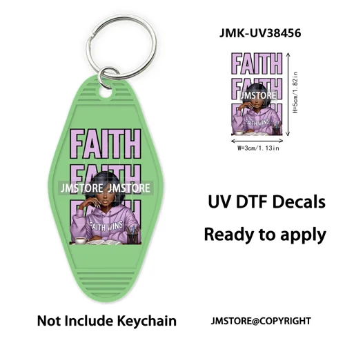 Afro Girls Faith Religious Christian UV DTF Motel Keychain Wraps Ready To Apply Waterproof High Quality Hotel Keychain Decals