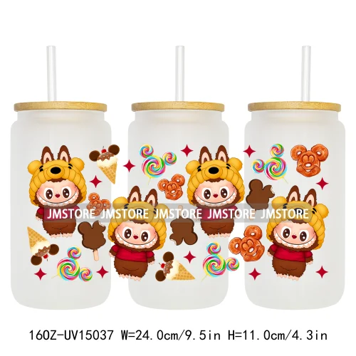 Trendy Coquette Bow Cartoon Doll Monsters 16OZ UV DTF Cup Wraps Ready To Apply Waterproof Transfer Stickers For Libbey Glass Can