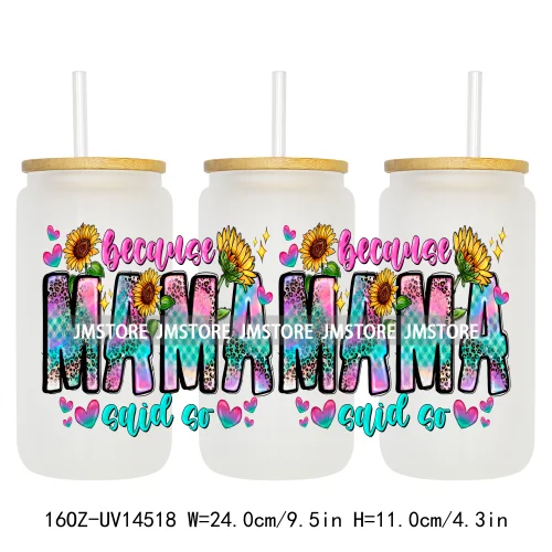 Floral Blessed Mama Leopard Mom 16OZ UV DTF Cup Wraps Ready To Apply Waterproof Transfer Stickers For Libbey Glass Can Tumbler