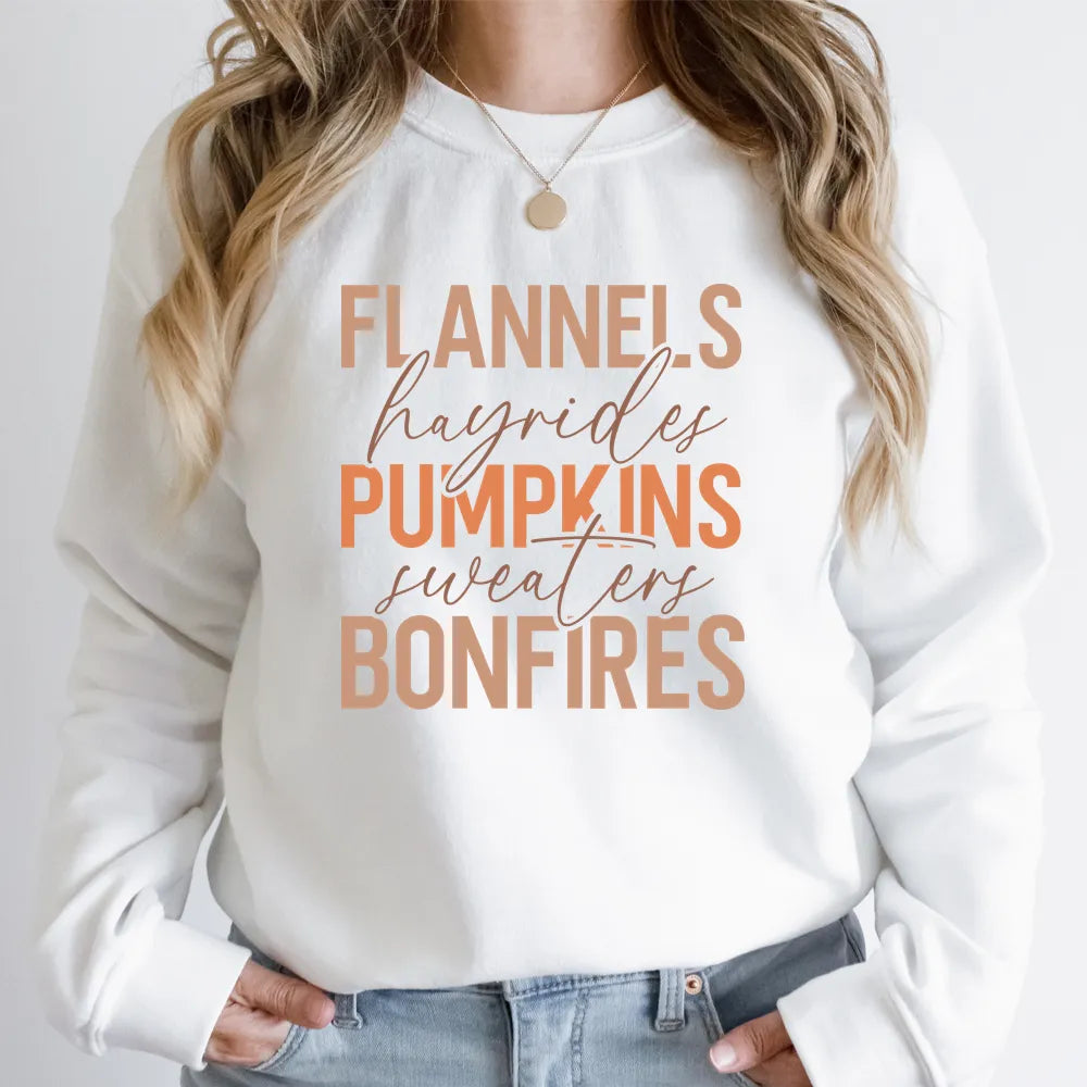 Hello Pumpkin Sweaters Bonfires DIY Logos Fall In The Air Autumn Vibes Iron On DTF Transfer Decals Ready To Press For T-Shirts