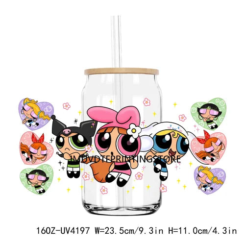 Cartoon Valentines Couple Love 16OZ UV DTF Cup Wrap Transfers Stickers Custom Labels DIY Waterproof Logo For Libbey Glass Can