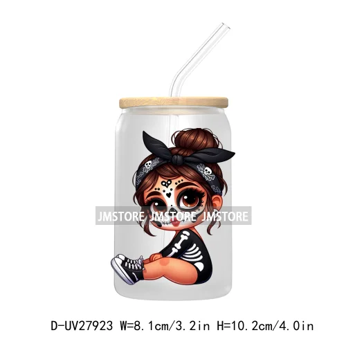 Halloween Skeleton Latina Chibi Baby UV DTF Transfer Stickers Decals For Libbey Cold Cups Mug Tumbler Waterproof Labels Princess