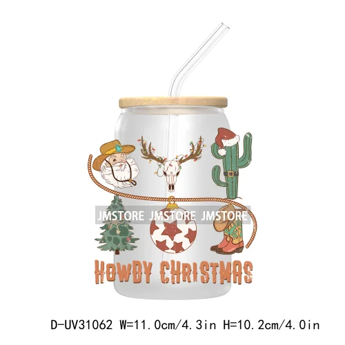 Howdy Highland Cow Christmas Cowboy Western Country Christmas UV DTF Transfer Stickers Decals For Libbey Cold Cups Mugs Tumbler