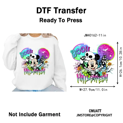 Colorful Cute Cartoon Animal Boo Skeleton Halloween Season Iron on DTF Washable Transfers Stickers Ready to Press for Textile