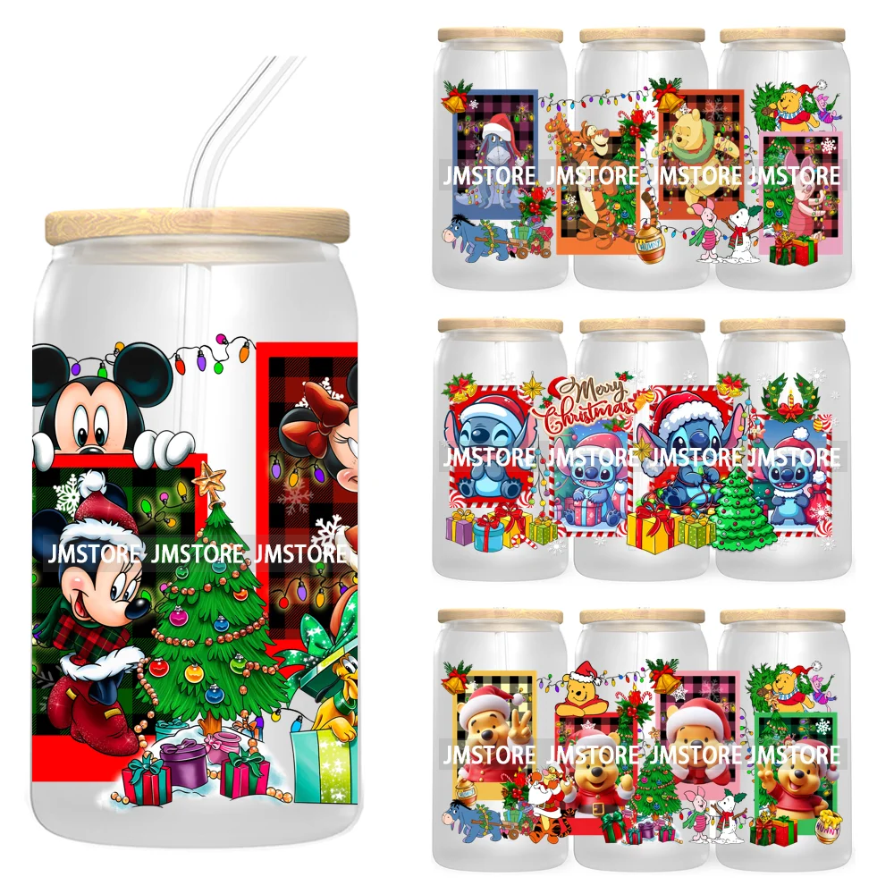 Mouse Christmas Cartoon Friends 16OZ UV DTF Cup Wrap Transfer Stickers Princess Custom Labels Waterproof For Libbey Glass Can