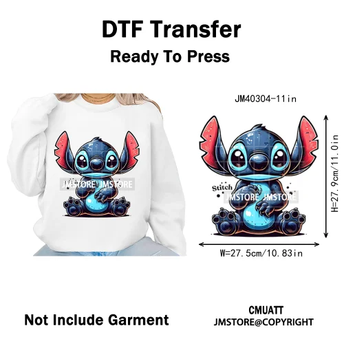 Cute Cartoon Blue Animal Princess Best Friends Designs Iron on DTF Washable Transfers Stickers Ready to Press for Clothing Bags