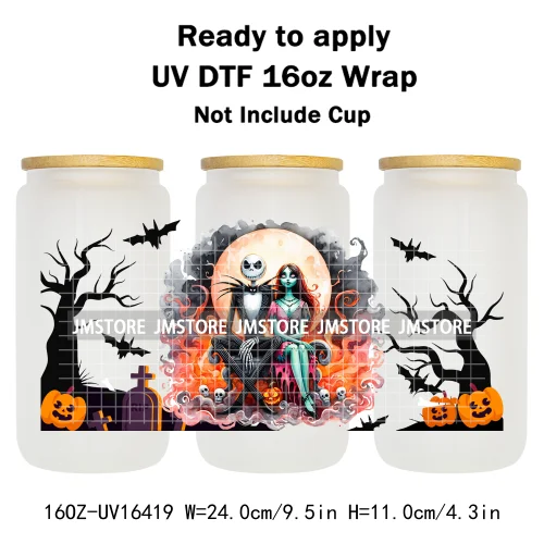 Halloween Couple Horror Movie Spooky Season UV DTF Stickers Ready To Transfer Cup Wrap Custom Label For Libbey Can Glass Tumbler
