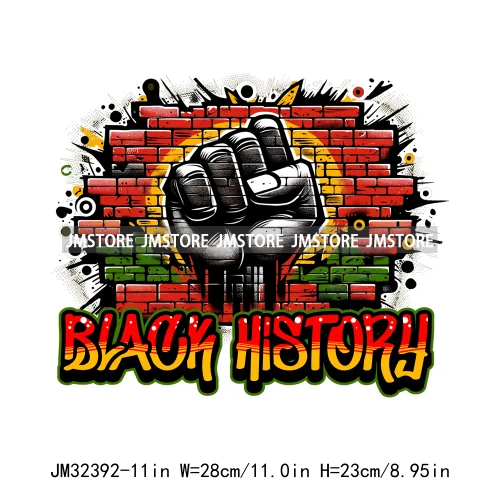 Big Black History Energy Proud Afro Woman Juneteenth Fist Breaking Chains Iron On DTF Heat Press Transfers Stickers For T-shirts