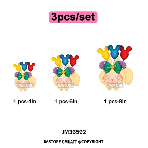 Cute Baby Cartoon Monster Doll Character Bow Girly Washable Decals Iron On DTF Heat Transfer Stickers Ready To Press for Clothes
