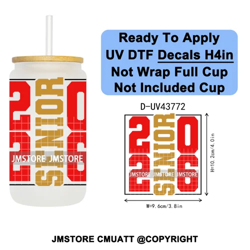 Fresh Class Of 2026 Senior Edition UV DTF Decals Ready To Apply Waterproof Transfer Stickers DIY Craft For 16OZ Libbey Glass Can