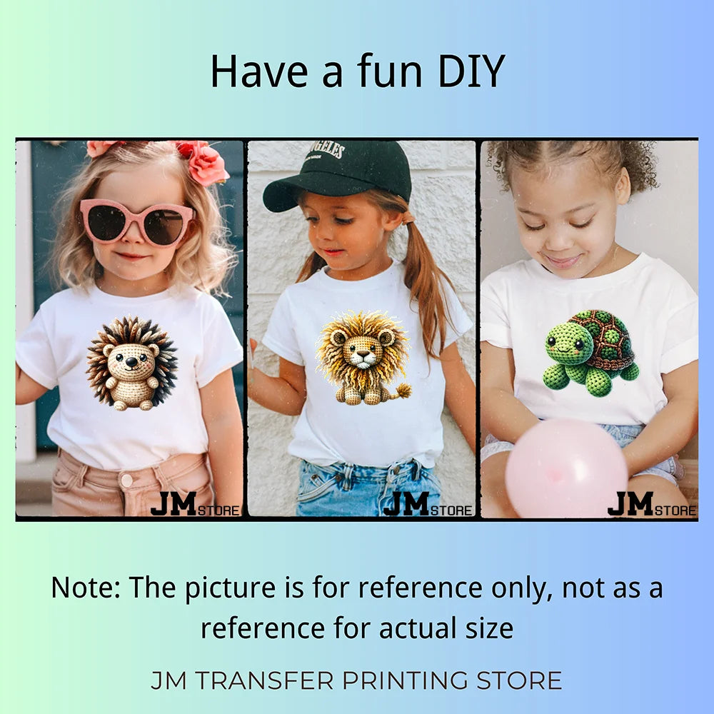15cm 5.9in Colorful Cute Needle Hook Animal Iron On DTF Heat Transfer Sticker For Clothes Print Vinyl Washable T-Shirt Appliques