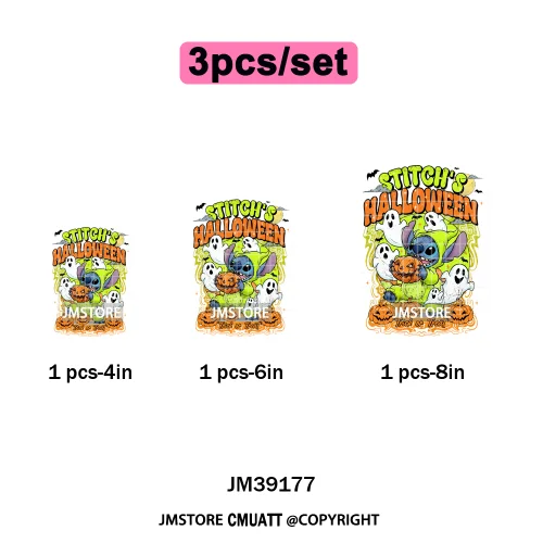 Spooky Season Pumpkin Trick or Treat Cartoon Halloween Iron on DTF Washable Heat Transfers Stickers Ready to Press for Clothing