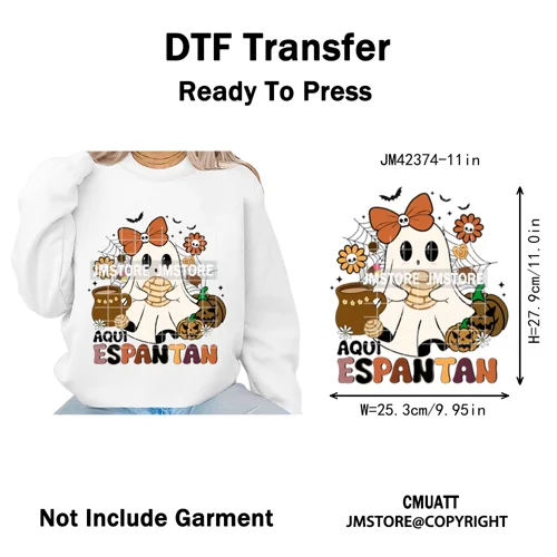 Coquette Halloween Spooky Espantan Latina Mexican Conchas Ghost Iron on DTF Washable Transfer Sticker Ready to Press for Hoodies