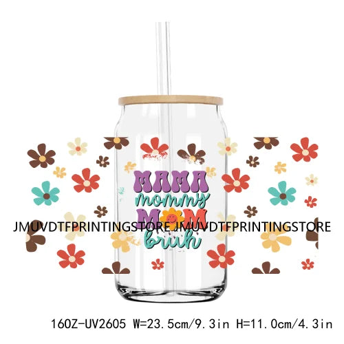 Best Mama With Flowers Mother's Day UV DTF Sticker For 16OZ Libbey Glass Cup Can Mom Wrap Transfer Sticker Custom Label DIY Logo