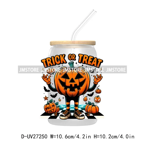 Trick Or Treat Pumpkin Coquette Bow Girly Ghost Halloween UV DTF Transfer Stickers Decals For Libbey Cold Cups Mug Tumbler Label